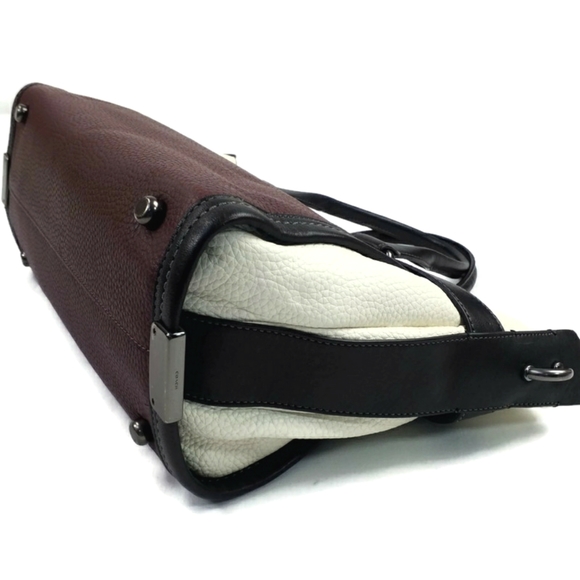 Coach Pebbled Leather COH Swagger Burgundy Colorblock Satchel Purse Chain Strap - Picture 7 of 16